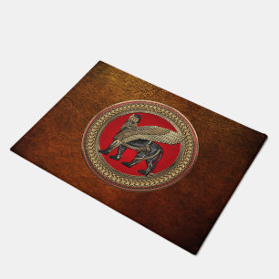 [500] Assyrian Winged Lion: Gold & Black Lamassu Doormat
