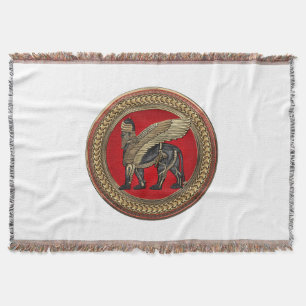 [500] Assyrian Winged Lion: Gold & Black Lamassu Throw Blanket
