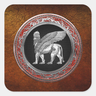 [500] Assyrian Winged Lion - Silver Lamassu Square Sticker
