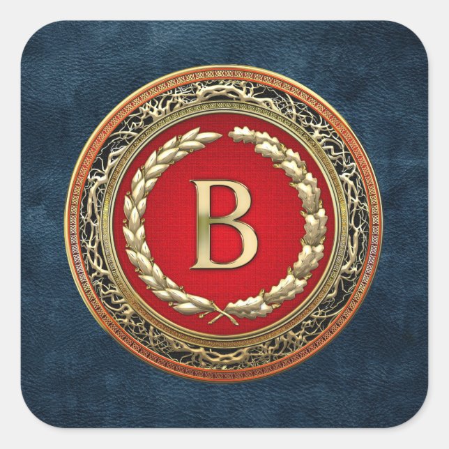 [500] “B” Gold Vintage Monogram Square Sticker (Front)