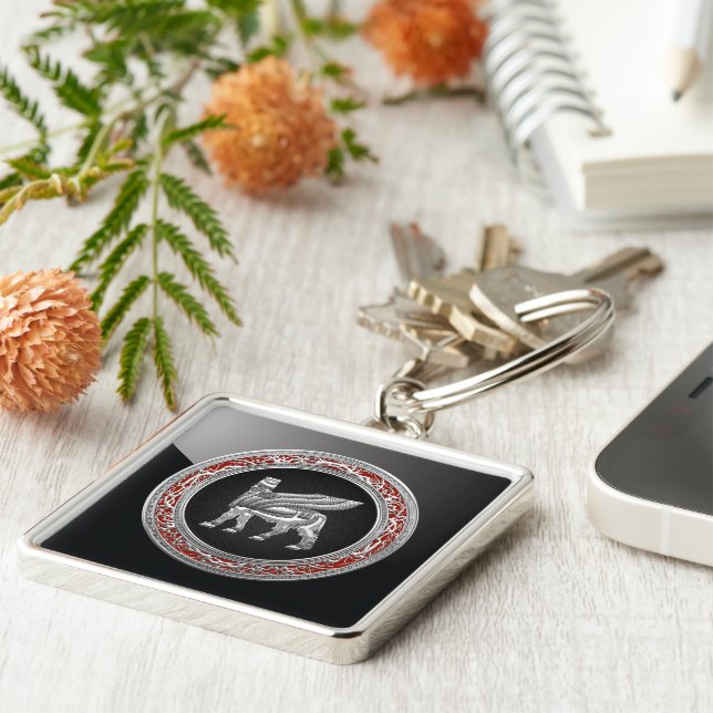 [500] Babylonian Winged Bull [Silver] [3D] Key Ring (Side)