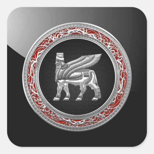 [500] Babylonian Winged Bull [Silver] [3D] Square Sticker (Front)