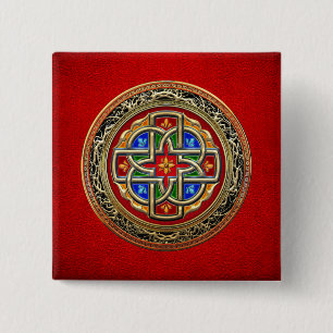 [500] Celtic Cross [Gold+Enamel] 15 Cm Square Badge
