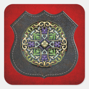 [500] Celtic Cross [Gold with Black Enamel] Square Sticker