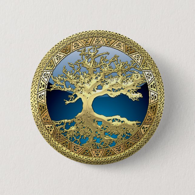 [500] Celtic Tree of Life [Gold] 6 Cm Round Badge (Front)