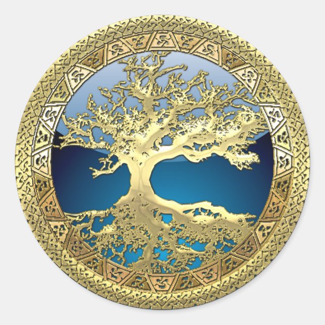 [500] Celtic Tree of Life [Gold] Classic Round Sticker (Front)