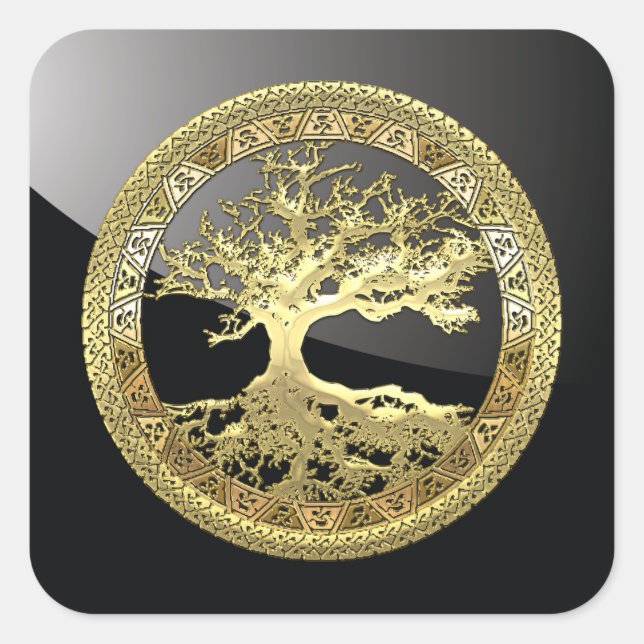 [500] Celtic Tree of Life [Gold] Square Sticker (Front)