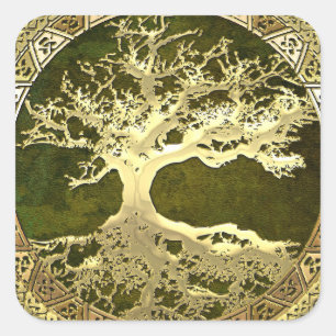 [500] Celtic Tree of Life [Gold] Square Sticker