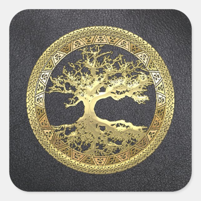 [500] Celtic Tree of Life [Gold] Square Sticker (Front)