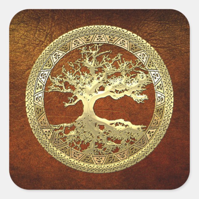 [500] Celtic Tree of Life [Gold] Square Sticker (Front)