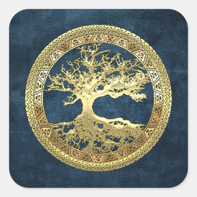 [500] Celtic Tree of Life [Gold] Square Sticker (Front)