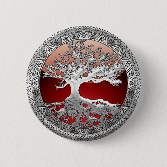 [500] Celtic Tree of Life [Silver] 6 Cm Round Badge (Front)