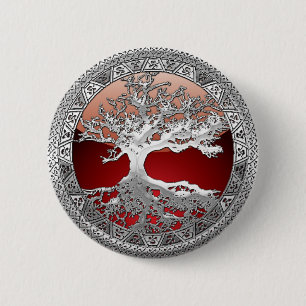[500] Celtic Tree of Life [Silver] 6 Cm Round Badge