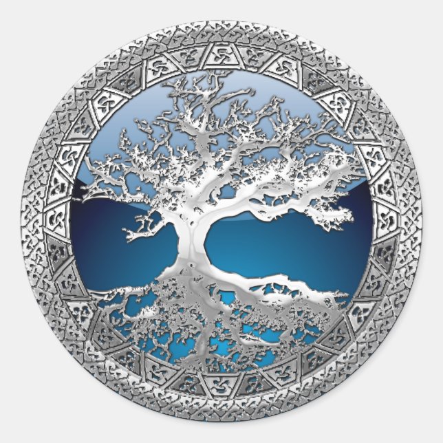 [500] Celtic Tree of Life [Silver] Classic Round Sticker (Front)