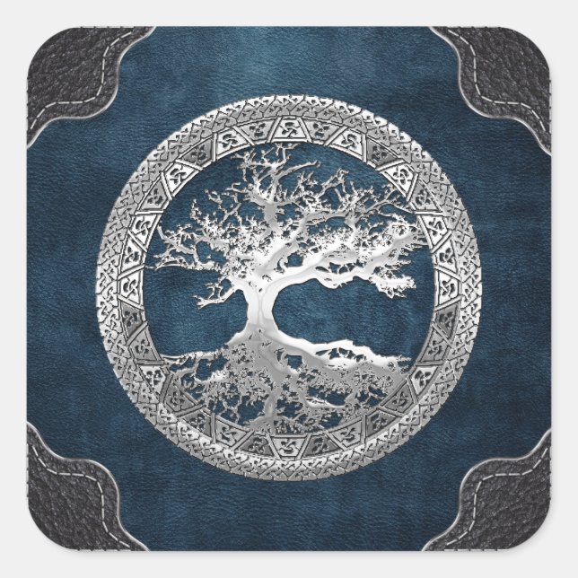[500] Celtic Tree of Life [Silver] Square Sticker (Front)