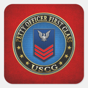 [500] CG: Petty Officer First Class (PO1) Square Sticker