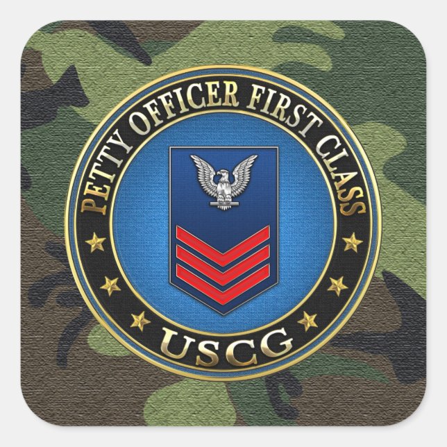 [500] CG: Petty Officer First Class (PO1) Square Sticker (Front)
