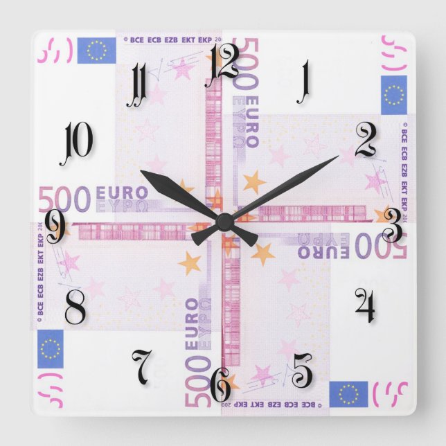 500 euro pattern square wall clock (Front)