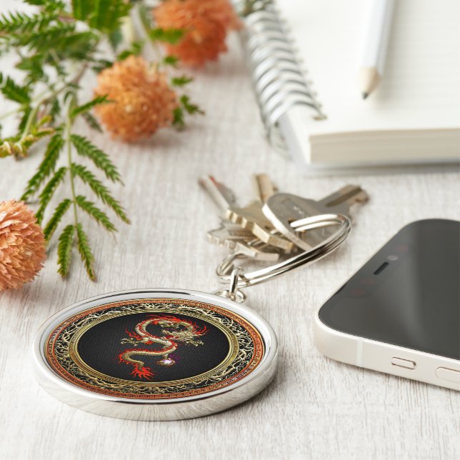 [500] Golden Chinese Dragon Fucanglong Key Ring (Side)