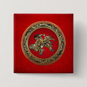 [500] Hokusai - Shoki Riding Shishi Lion 15 Cm Square Badge