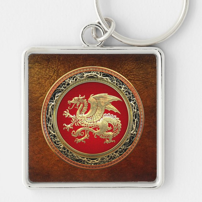 [500] Icelandic Dragon, Landvættir [Gold] Key Ring (Front)