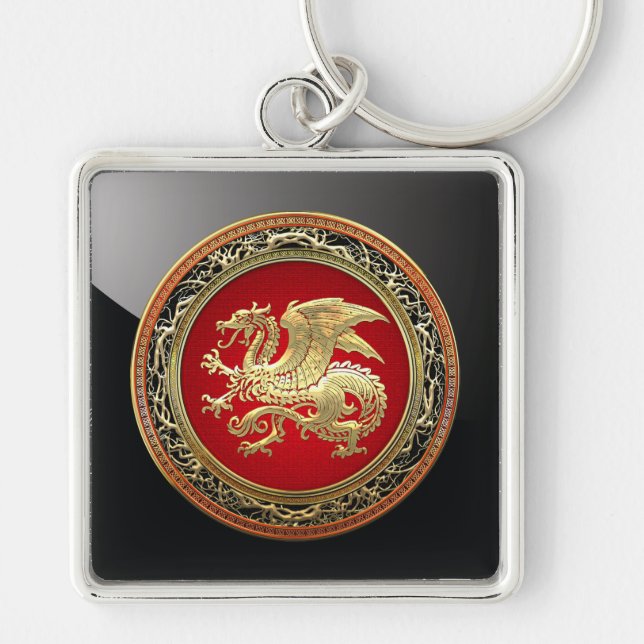 [500] Icelandic Dragon, Landvættir [Gold] Key Ring (Front)