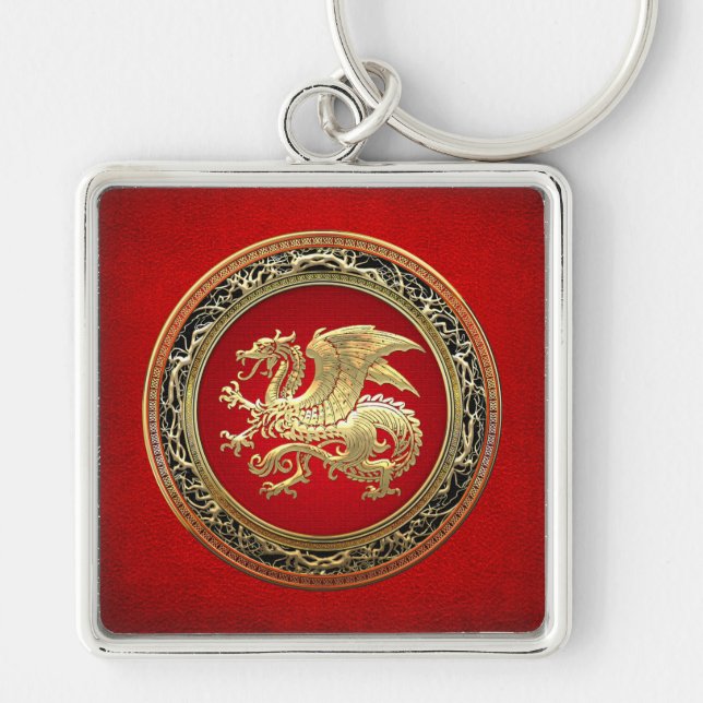 [500] Icelandic Dragon, Landvættir [Gold] Key Ring (Front)