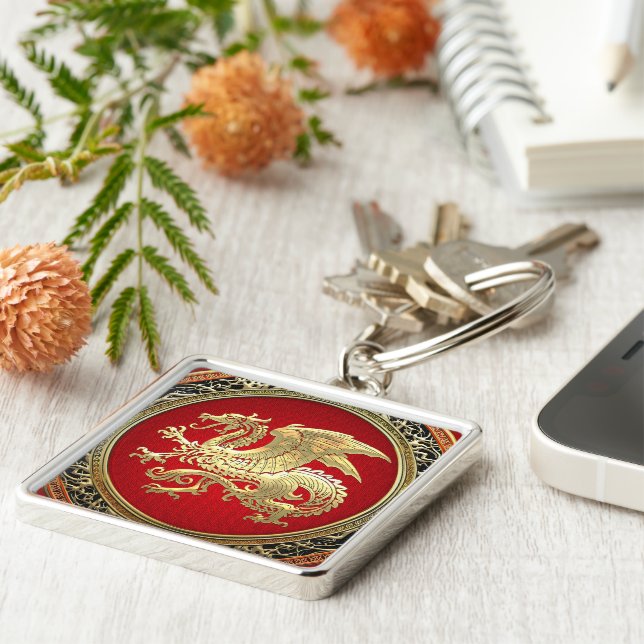 [500] Icelandic Dragon, Landvættir [Gold] Key Ring (Side)