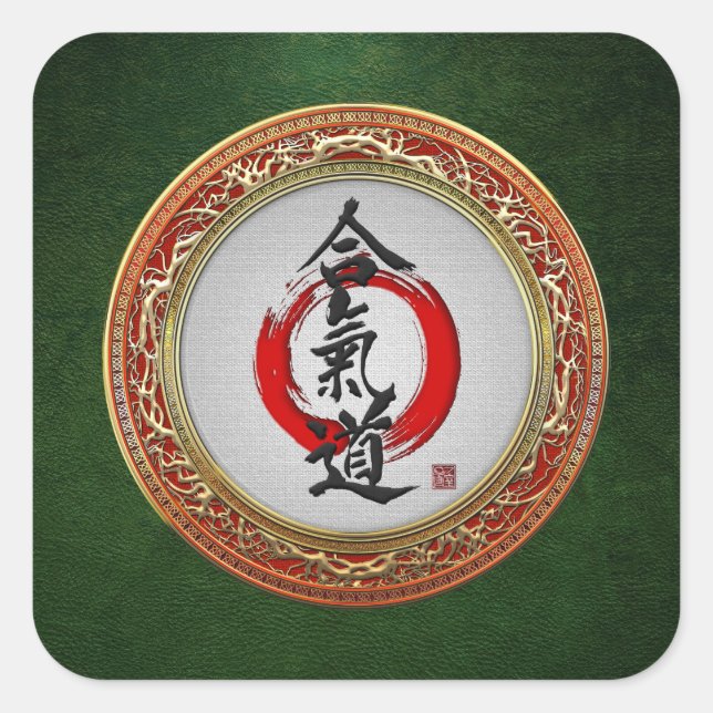 [500] Japanese calligraphy - Aikido Square Sticker (Front)