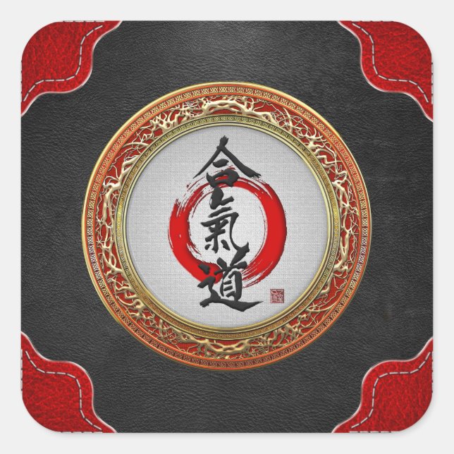 [500] Japanese calligraphy - Aikido Square Sticker (Front)