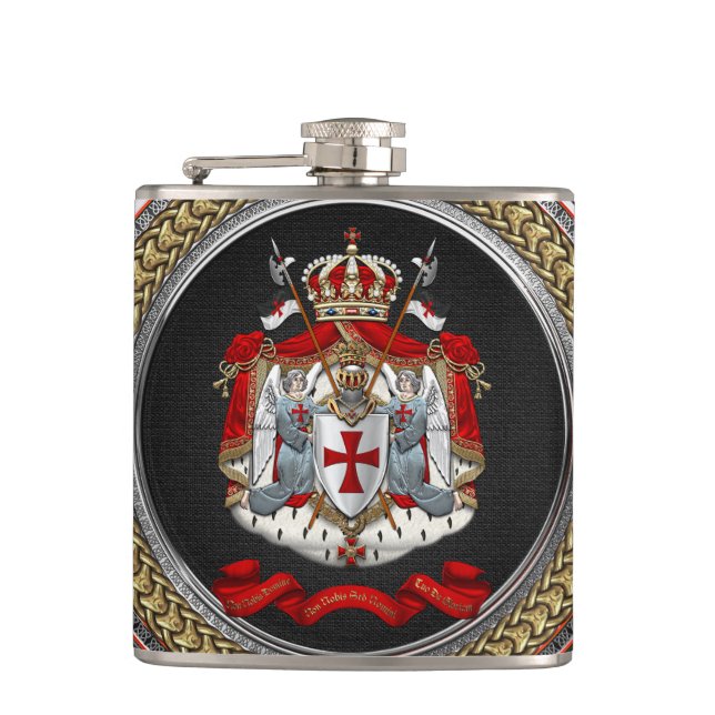 [500] Knights Templar Coat of Arms Hip Flask (Front)