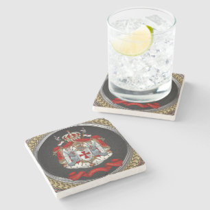 [500] Knights Templar Coat of Arms Stone Coaster