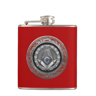 [500] Master Mason - Silver Square & Compasses Hip Flask