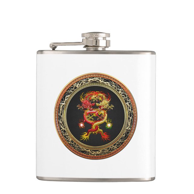 [500] Red and Yellow Dragons Hip Flask (Front)