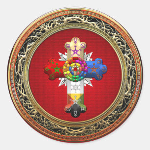 [500] Rosy Cross (Rose Croix) on Red & Gold Classic Round Sticker