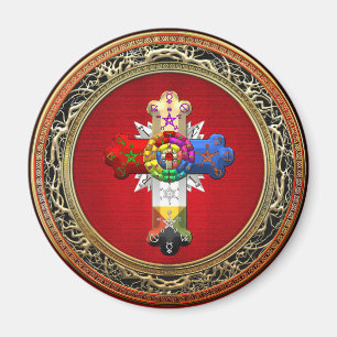 [500] Rosy Cross (Rose Croix) on Red & Gold Magnet