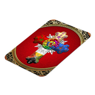 [500] Rosy Cross (Rose Croix) on Red & Gold Magnet