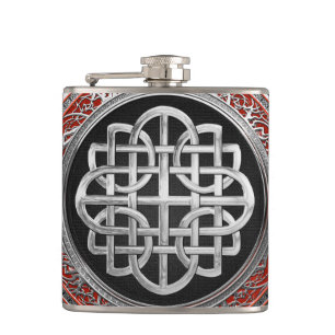 [500] Sacred Celtic Silver Knot Cross Hip Flask