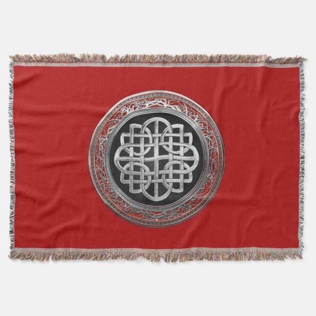 [500] Sacred Celtic Silver Knot Cross Throw Blanket (Front)