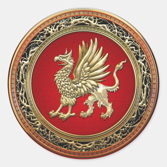 [500] Sacred Gold Griffin Classic Round Sticker (Front)