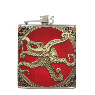 [500] Sacred Gold Octopus in Defensive Posture Hip Flask