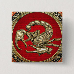 [500] Sacred Golden Scorpion on Red 15 Cm Square Badge