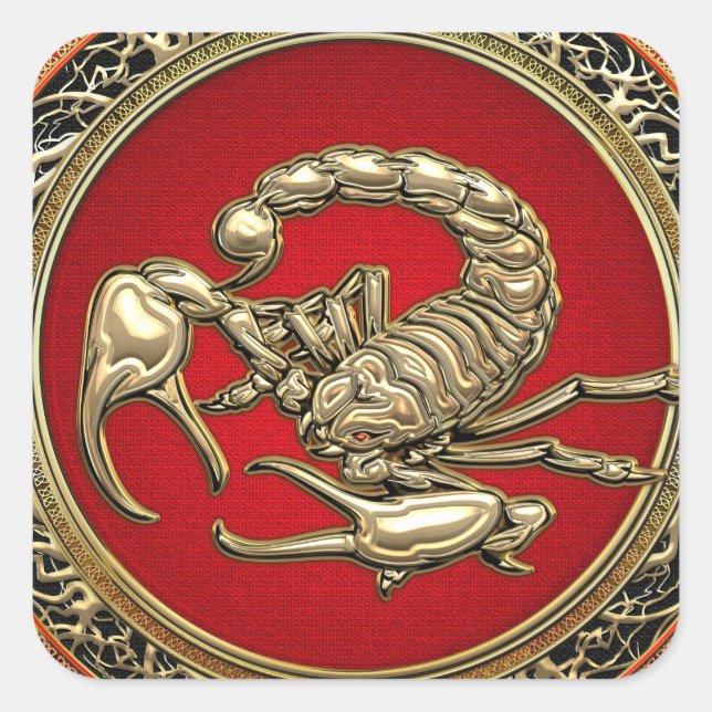 [500] Sacred Golden Scorpion on Red Square Sticker (Front)