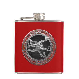 [500] Sacred Silver Octopus in Defensive Posture Hip Flask