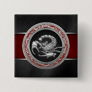 [500] Sacred Silver Scorpion on Black 15 Cm Square Badge