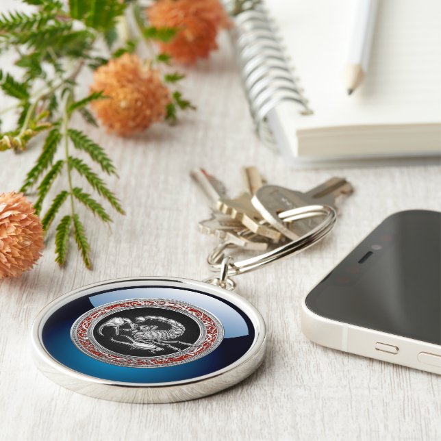 [500] Sacred Silver Scorpion on Black Key Ring (Side)