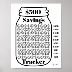 $500 Savings Tracker Mason Jar Budget Goal Sheet Poster