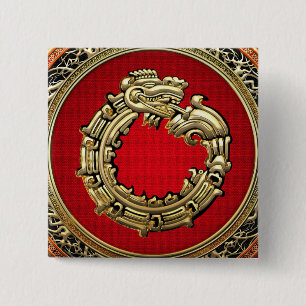 [500] Serpent God Quetzalcoatl [Gold] 15 Cm Square Badge
