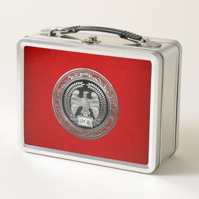[500] Silver Roman Imperial Eagle Metal Lunch Box (Front)