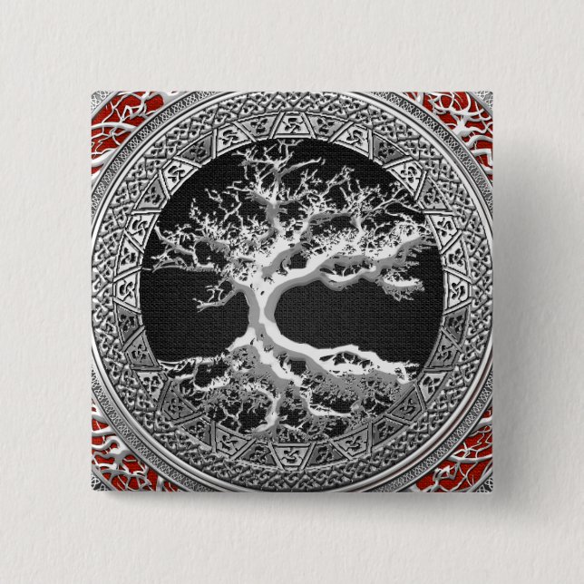[500] Treasure Trove: Celtic Tree of Life [Silver] 15 Cm Square Badge (Front)